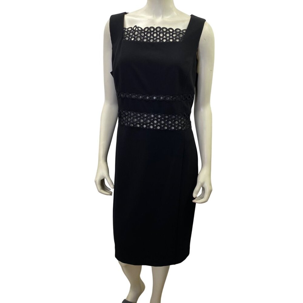Karl Lagerfeld Black Sheath Dress Crochet Lace Overlay & Back Zipper Closure 16